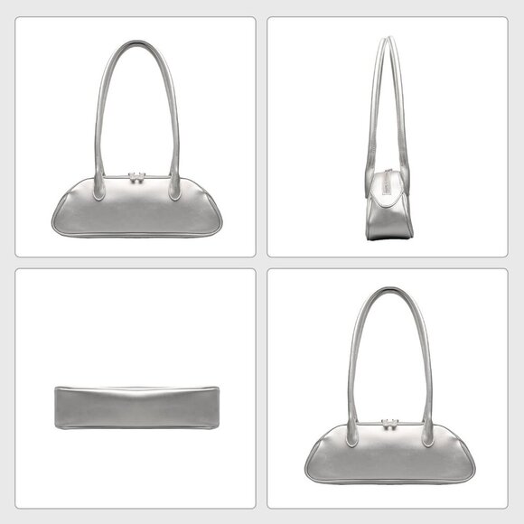 Women’s Silver PU Leather Y2K Shoulder Bag Trendy Fashion Work Travel Bag - Picture 2 of 7